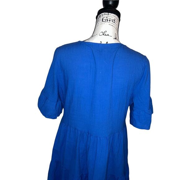 Fancyinn Dress Sz M Short Sleeve Cotton V-Neck Knee Length‎ Royal Blue - Picture 7 of 12